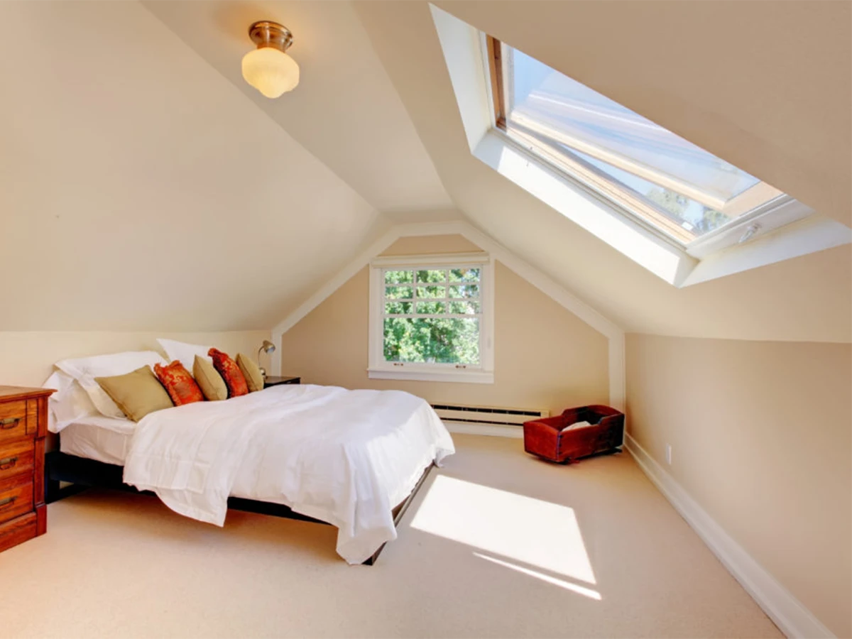 skylight brightening bedroom space
